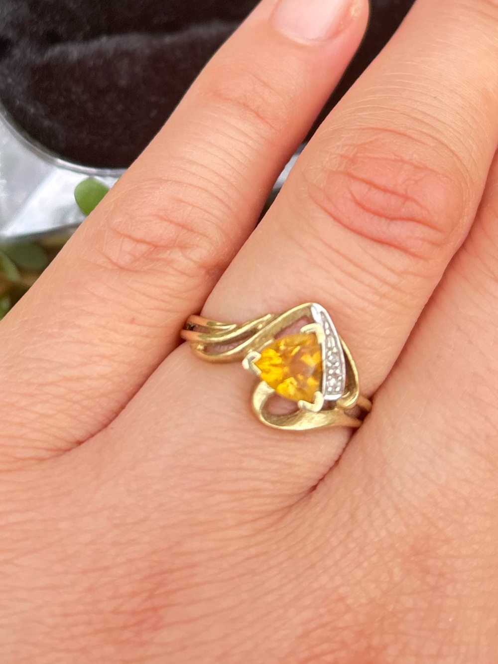 Citrine Diamond 10K Gold Ring